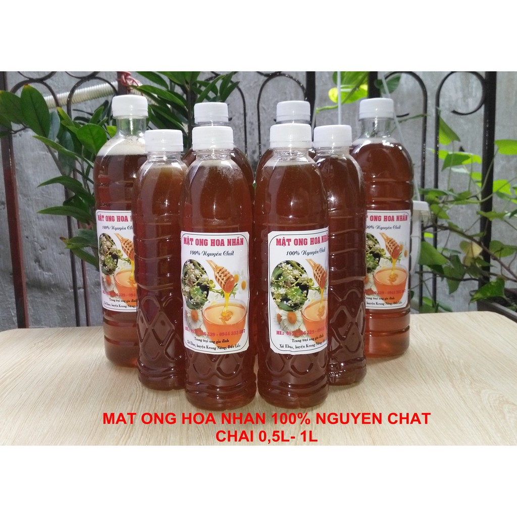 2 lit Mật ong nhãn sạch (chai 1 lit)-100% nguyên chất@mật ong hoa nhãn