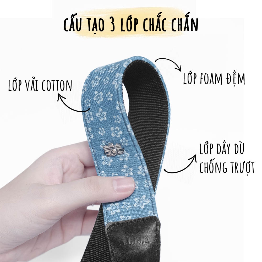 Dây đeo máy ảnh dành cho máy Fujifilm, Canon, Nikon, Sony, Olympus.... -  Camera Strap Vintage hoa Made by Cammix