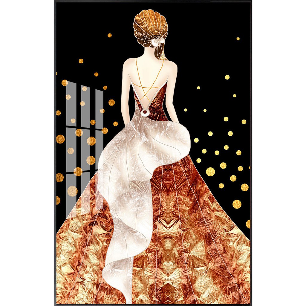 Tranh trang trí tiệm tóc spa beauty salon shop mỹ phẩm shop thời trang bóng kiếng pha lê Cô gái sành