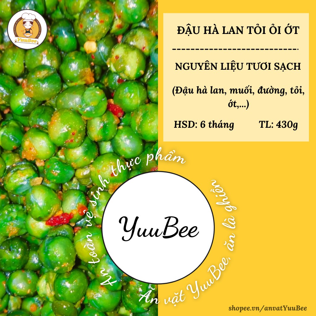 Đậu hà lan tỏi ớt sấy giòn thơm ngon đậm vị 430g YUUBEE - Đồ ăn vặt Việt Nam - Món ngon mỗi ngày