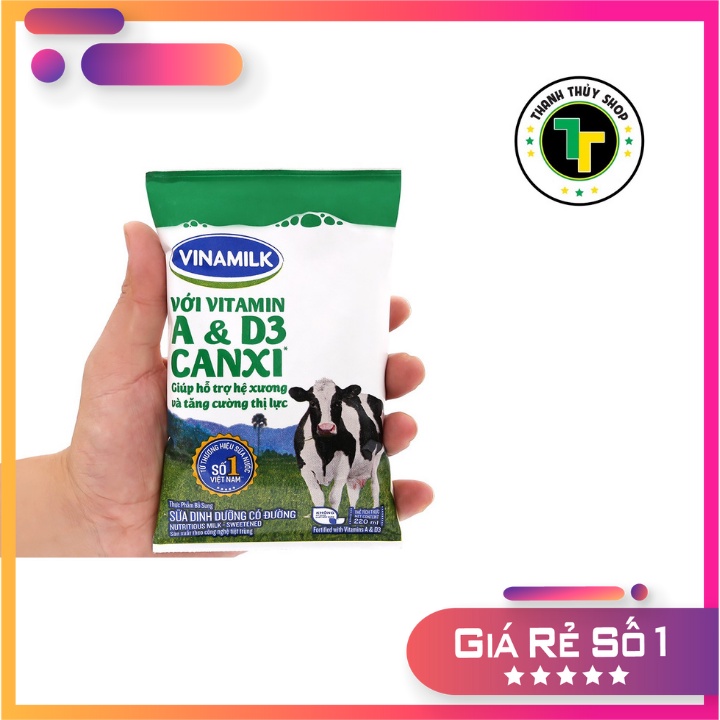 Thùng sữa tươi tiệt trùng Vinamilk có đường date luôn mới loại 220ml x 48 bịch | BigBuy360 - bigbuy360.vn