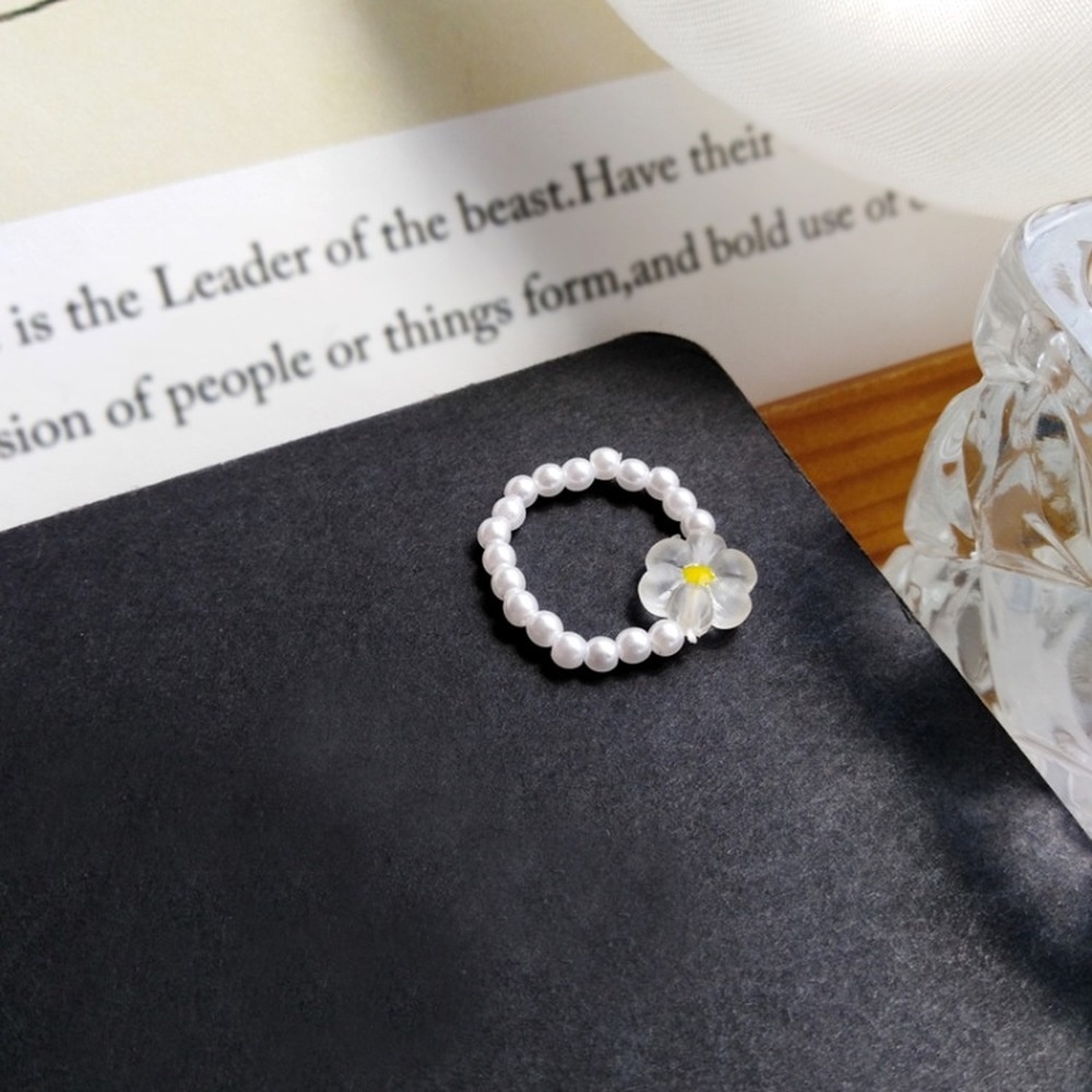 Nhẫn Đeo Ngón Tay Co Giãn Đính Hạt Ngọc Trai Hình Hoa Thời Trang Nữ