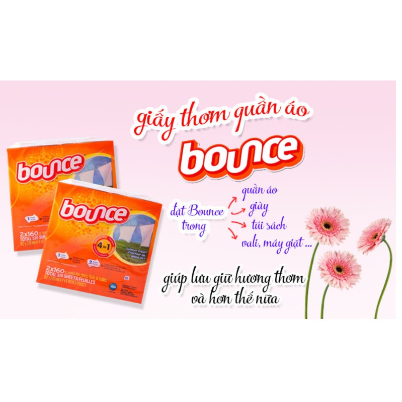 (Bill Costco USA) Giấy thơm dùng cho máy sấy, ướp quần áo Bounce xuất xứ Mỹ 160 tờ