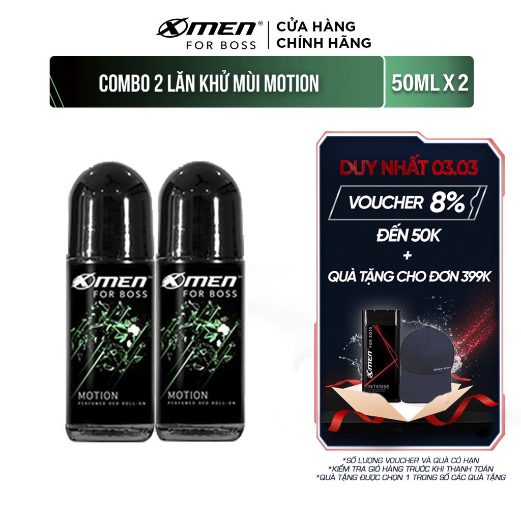 [Mã FMCGMALL -8% đơn 250K] Bộ 2 Lăn khử mùi Xmen for Boss 50ml/chai Hương Năng Động Motion