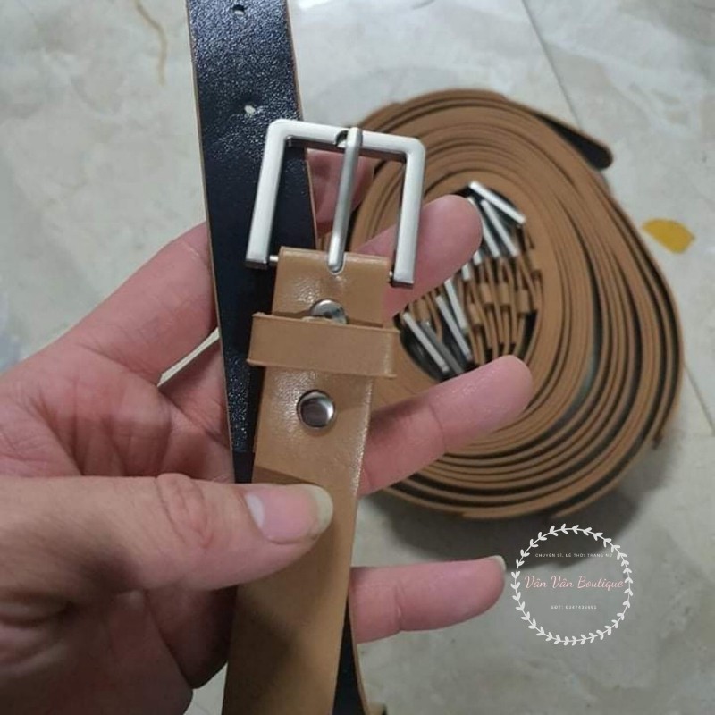 Thắt lưng nữ da mặt vuông nhôm
