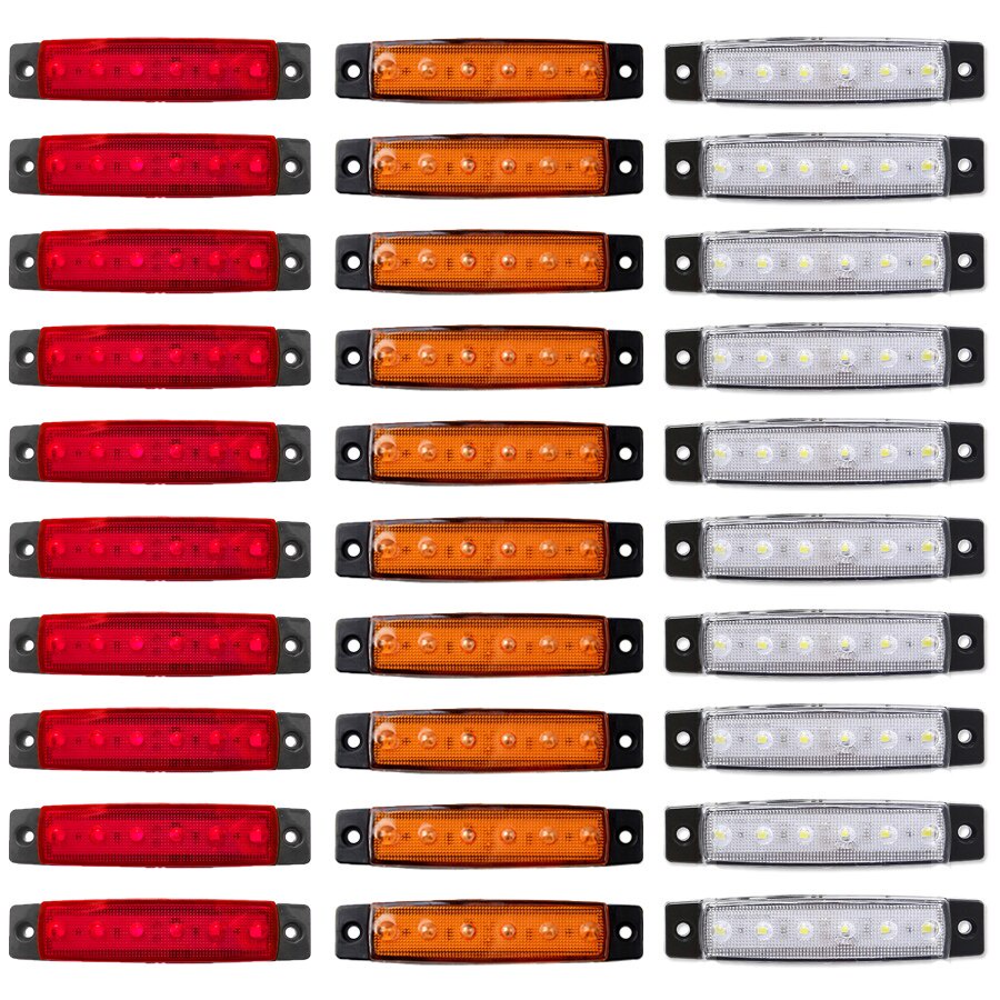 Set 10 Đèn 6 Bóng LED 12V 24V Ánh Sáng Trắng / Vàng Cảnh Báo Gắn Hông Xe Tải