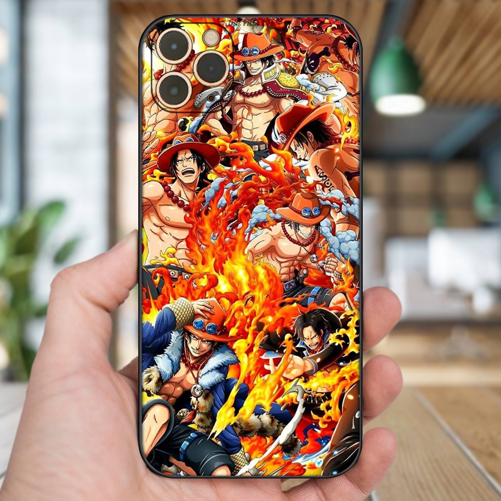 Ốp lưng iPhone 11 Pro Max dẻo đen cạnh vuông in hình Ace One Piece
