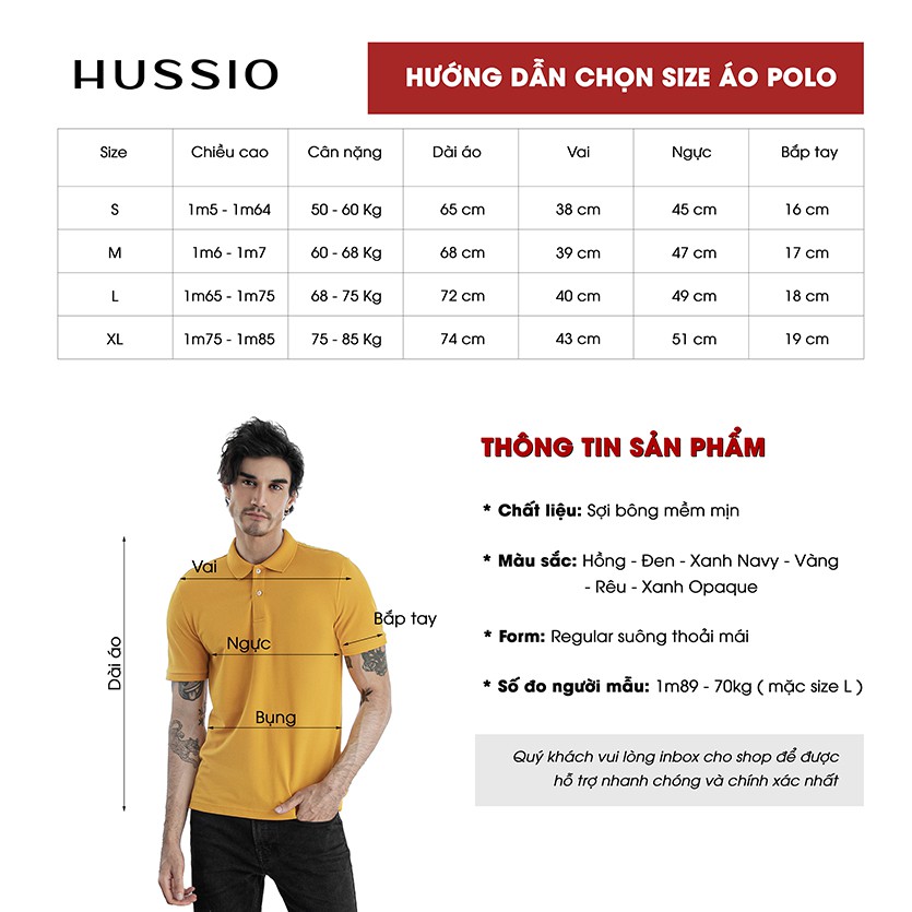 Áo thun polo nam trơn HUSSIO xanh opaque tay ngắn trẻ trung | BigBuy360 - bigbuy360.vn