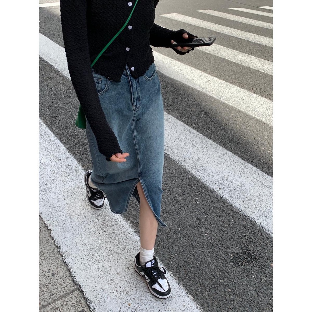 Váy jean dáng chữ A lưng cao thiết kế phong cách thời trang Hàn Quốc