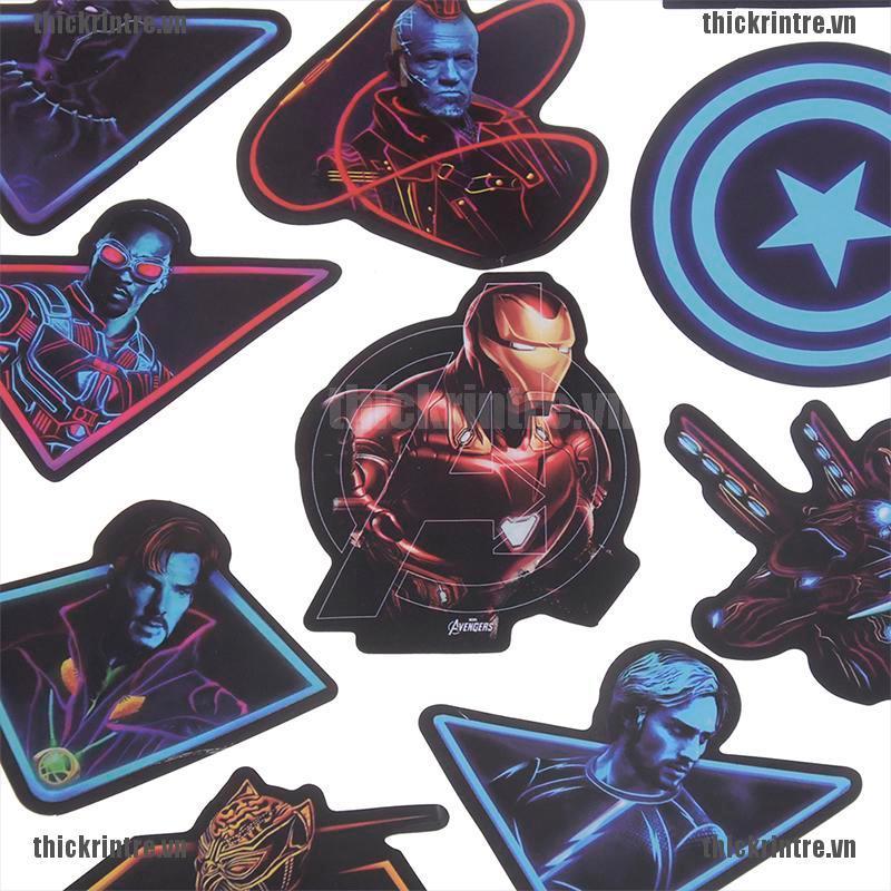 Bộ 49 hình dán laptop/ tủ lạnh/ đàn guitar phong cách Marvel The Avengers màu neon