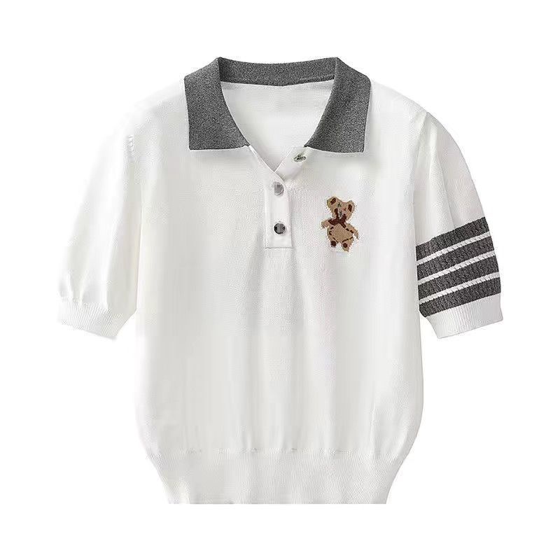Hàng Có Sẵn Áo Thun Polo Tay Ngắn Dáng Ôm In Hình Gấu Xám Phong Cách Preppy Thời Trang Mùa Hè Kiểu Mới Dành Cho Bạn Nữ Tuổi Teen