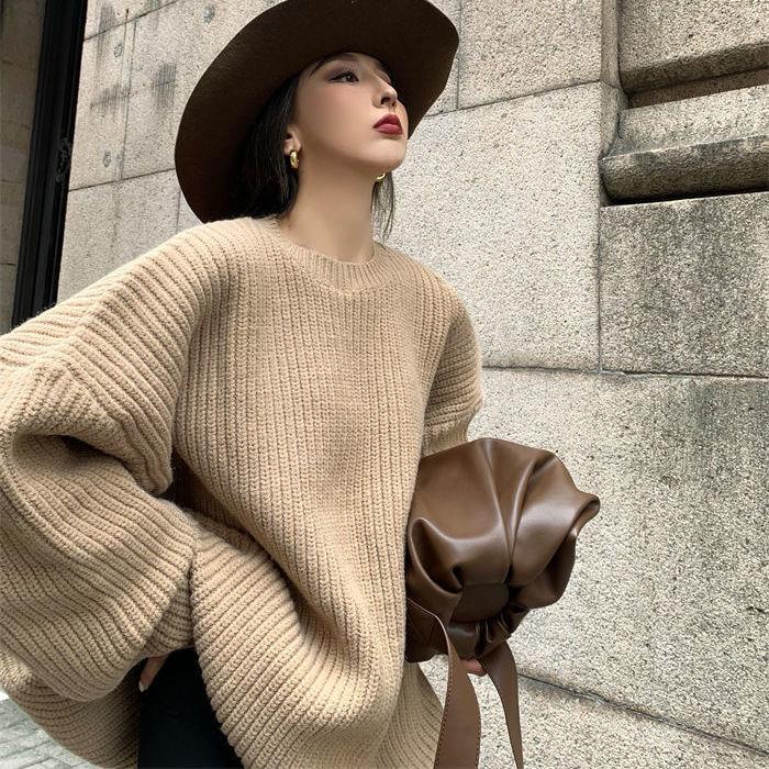 ▧♘Áo Len Dày Dặn Màu Đen Dáng Rộng Phong Cách Hàn Quốc Dễ Phối Đồ Cho Nữ