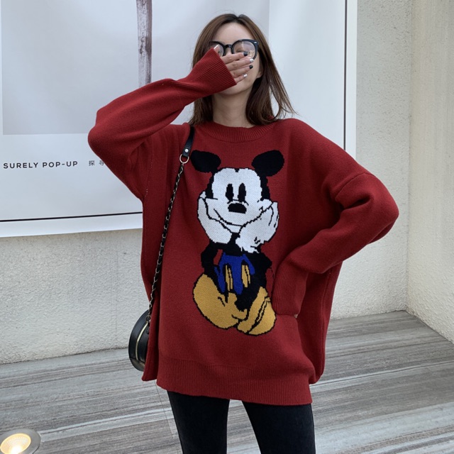 Áo len mickey dáng rộng 🍒FREESHIP🍒 áo cadigan len mịn họa tiết style Hàn Quốc | BigBuy360 - bigbuy360.vn