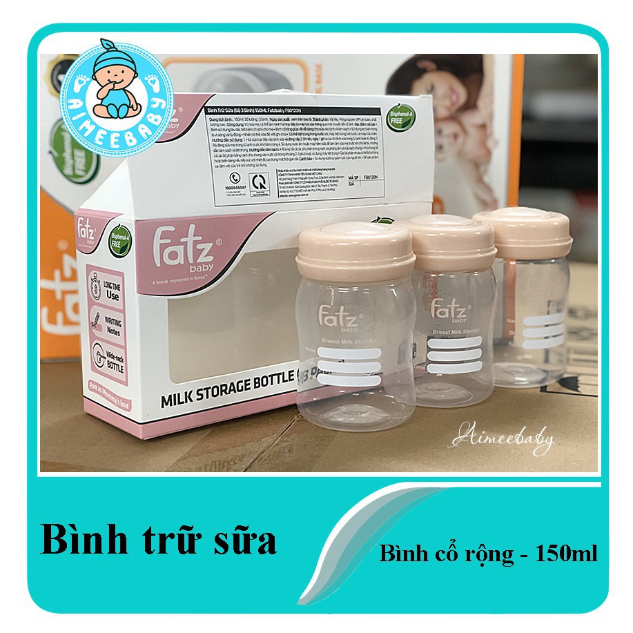 Hộp 3 Bình trữ sữa CỔ RỘNG 150ml Fatz Fatzbaby FB0120N