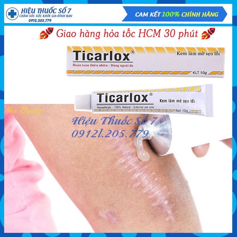 Kem làm mờ sẹo lồi Ticarlox 10g làm mờ sẹo và thâm trên da (Combo 3 tuýp)