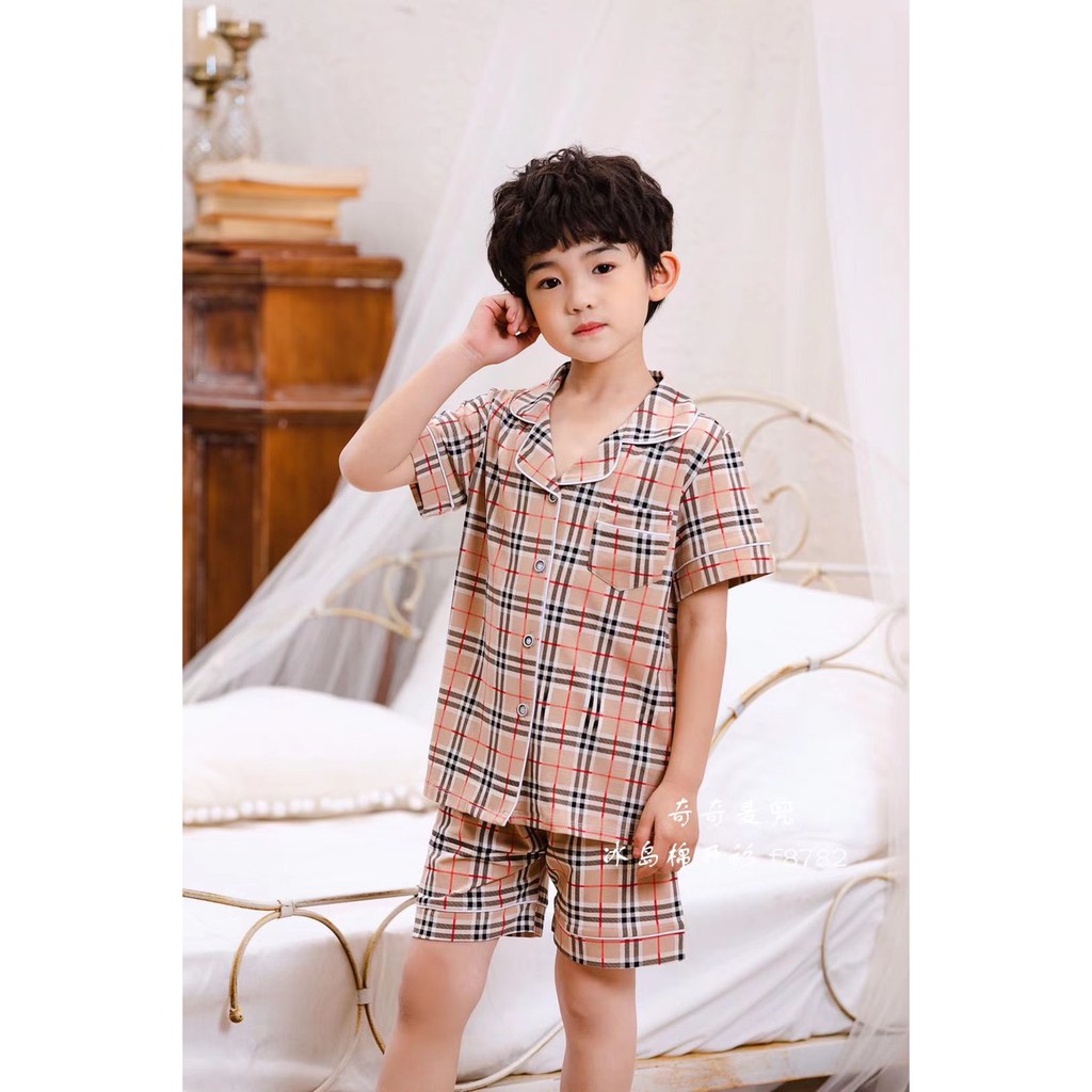 Bộ Pijama cho bé 2-7 tuổi cộc tay in hình xuất Hàn, Đồ ngủ bé trai vải cotton thấm hút mồ hôi