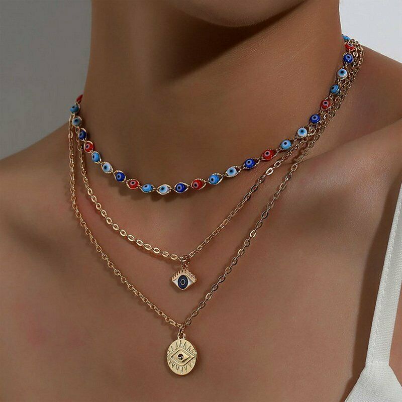 Vòng Cổ Choker Nhiều Lớp Đính Hạt Mắt Quỷ May Mắn Phong Cách Bohemia Năm 2023