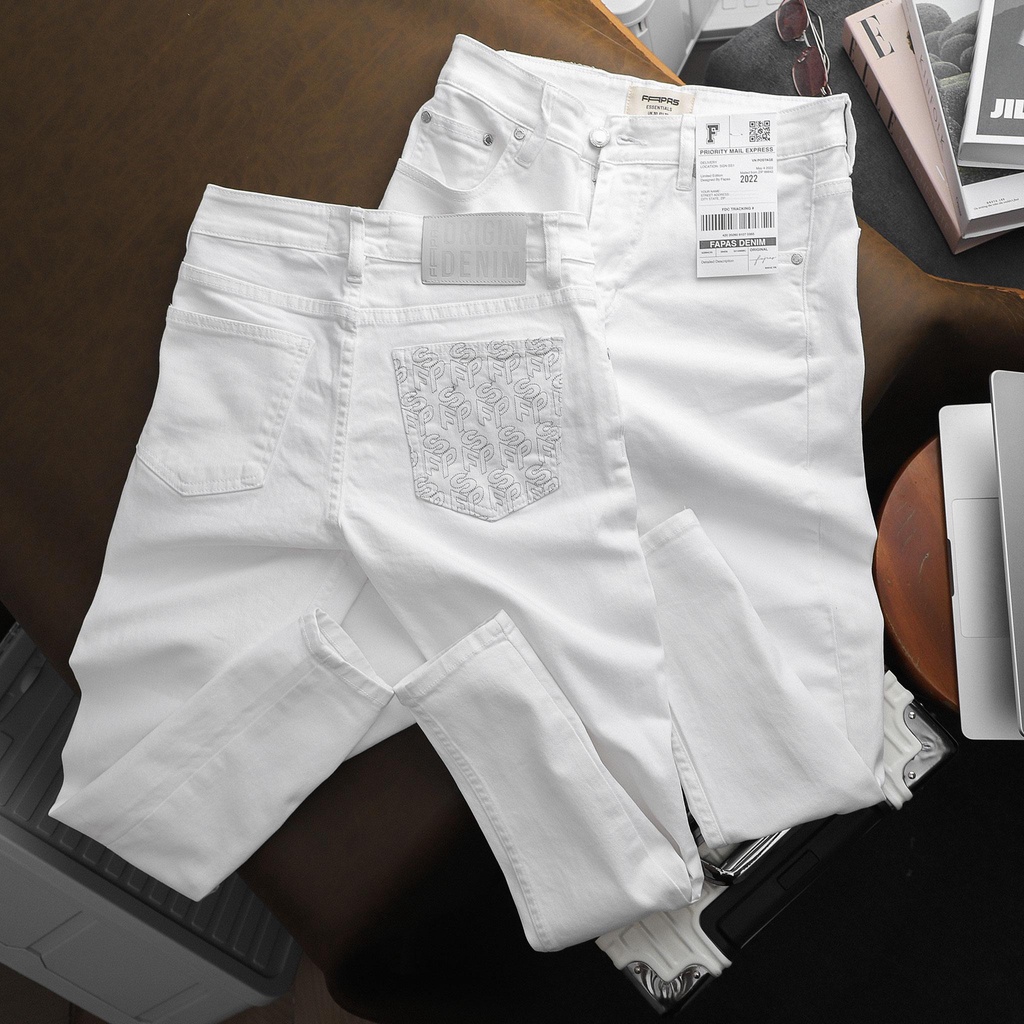 Quần Jean Skinny Puth Màu Trắng Chính Hãng Fapas Chất Liệu Denim Dày Dặn Rách Rối - FAPAS