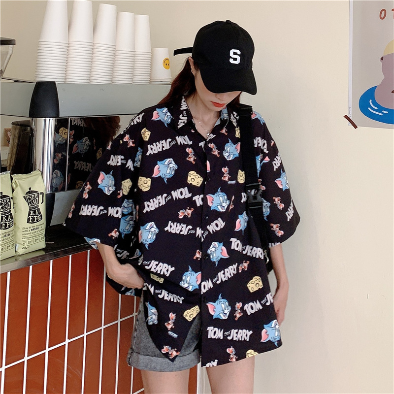 NRVP Áo Sơ Mi Nữ Tay Ngắn Dáng Rộng Phong Cách Hàn Quốc Thời Trang Mùa Thu 2021