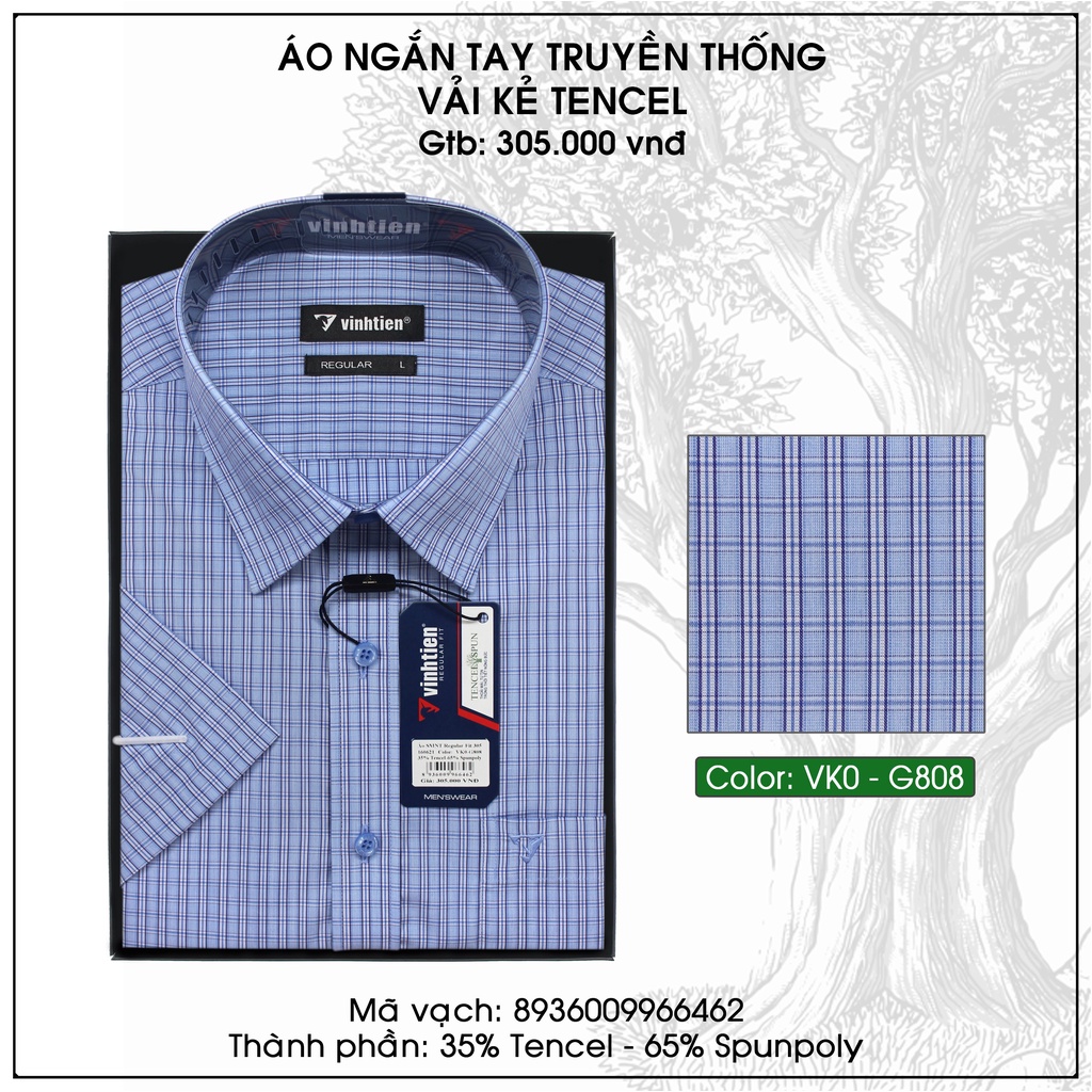 Áo Sơ Mi Ngắn Tay Sọc Caro Vạt Ngang Form Regular Vĩnh Tiến 305.5 | BigBuy360 - bigbuy360.vn