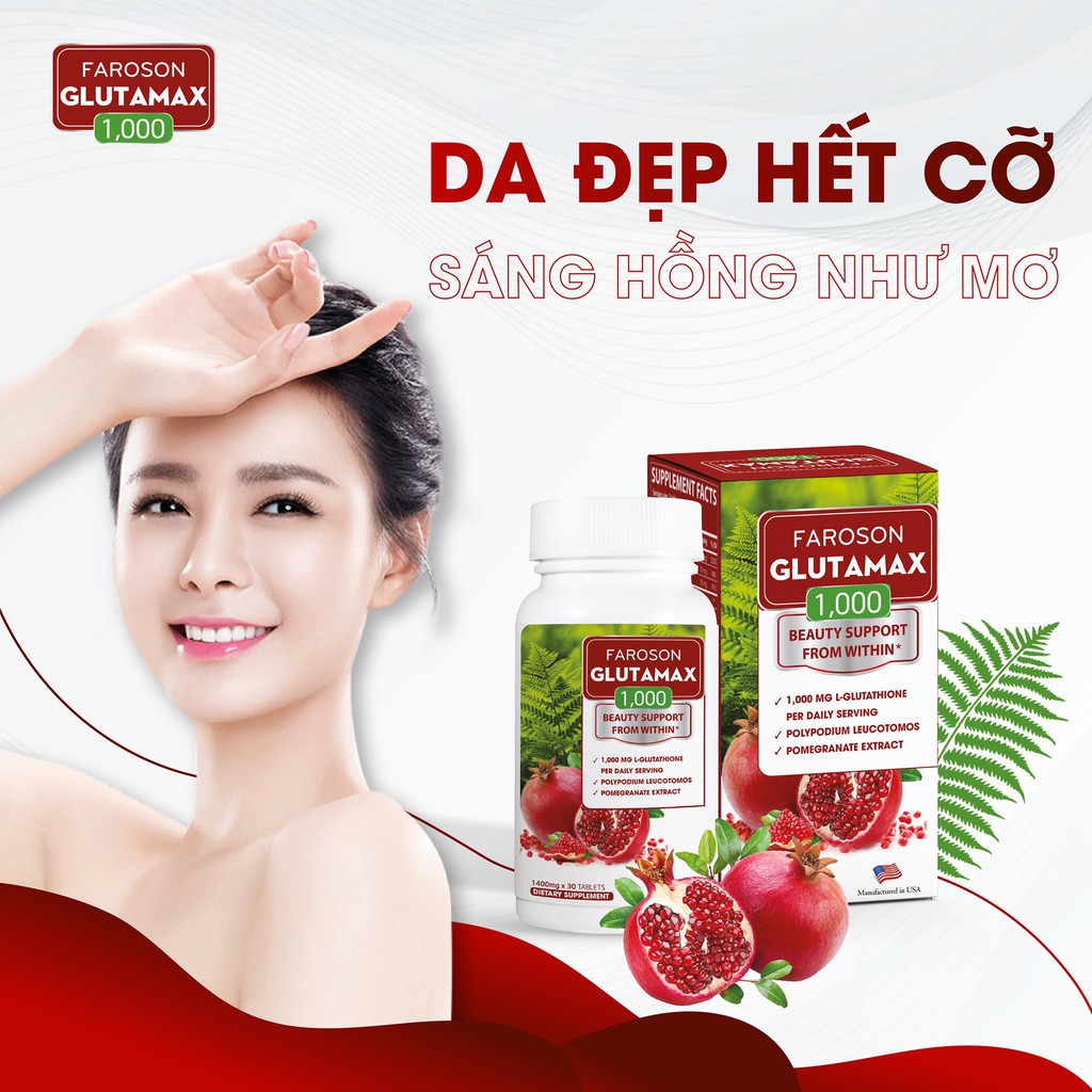 Viên Uống Giảm Nám Trắng Da Chống Nắng Faroson Glutamax 1000 Hộp 30 Viên