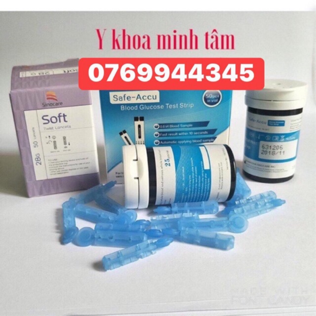 Que thử đường huyết Safe Accu Sinocare 50 que + 50 kim( uy tín , chất lượng)