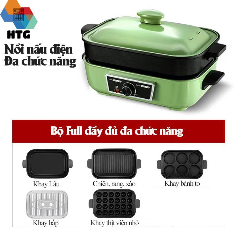 Nồi điện đa năng 5 trong 1 Suncojia LZW-1901, ăn lẩu, nướng, chiên, xào, rán, hấp, làm bánh, viên thịt, hàng chính hãng