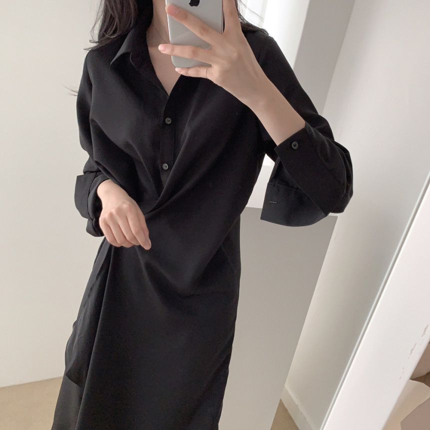 Đầm Dài Tay Thiết Kế Lệch Tà Thời Trang Mùa Xuân Cho Nữ