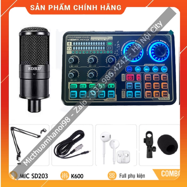 Trọn Bộ Sound Card K600 Mic SD203 . Chuyên Dùng Livestream , Thu Âm , Live Bigo . Bảo Hành 12 Tháng