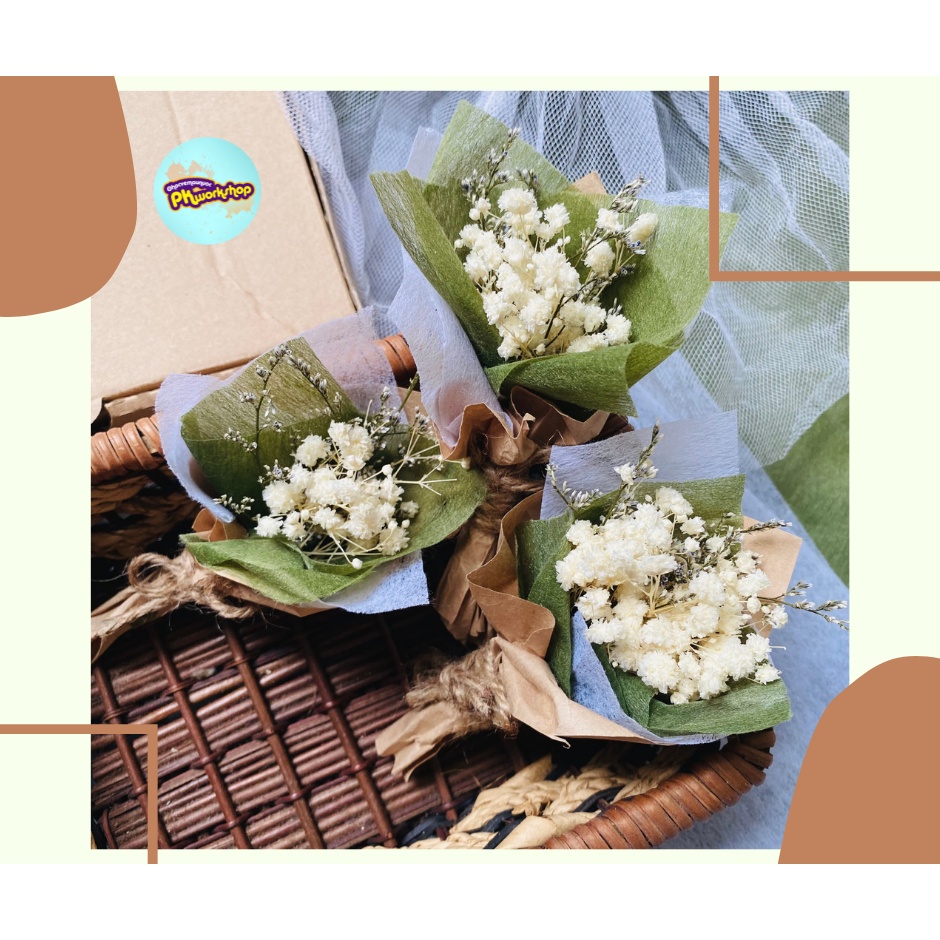 Bó hoa khô mini trang trí, decor, tone xanh