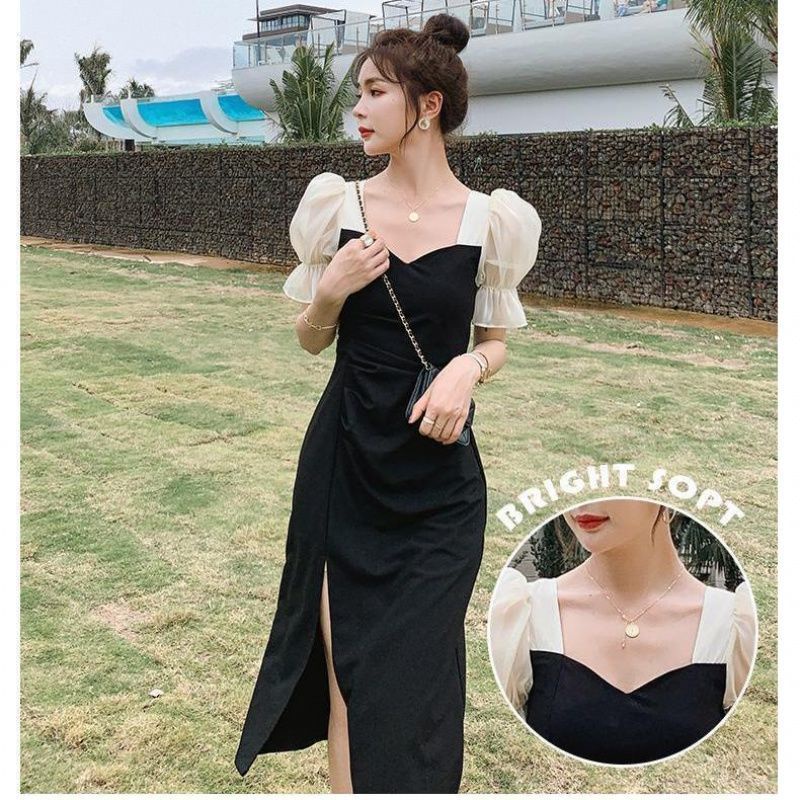 Đầm tay phồng cổ chữ v thiết kế mỏng phối lưới xinh xắn thời trang dành cho nữ