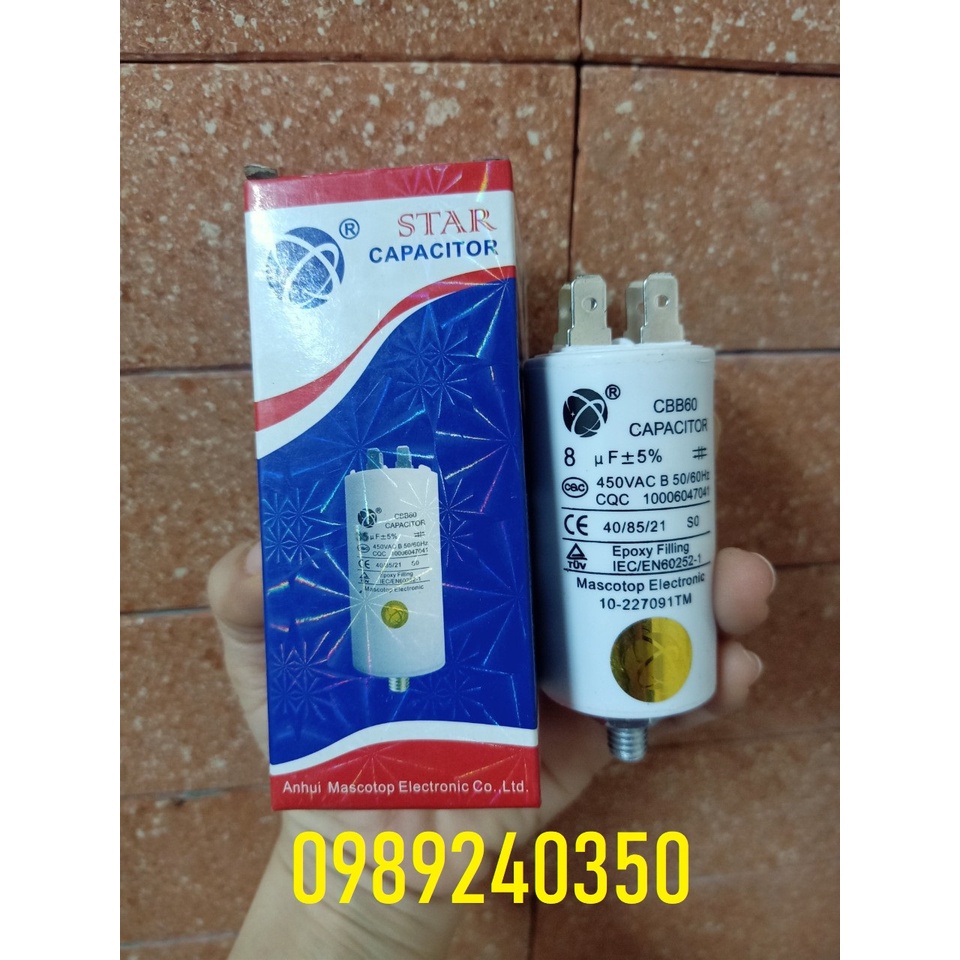 Tụ máy giặt, máy sấy 8uf loại cắm zắc 4 chân