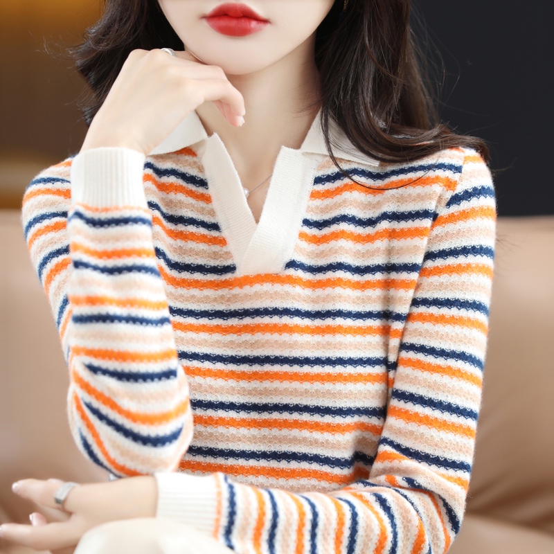 Áo Sweater Dệt Kim Cổ polo Dáng Rộng Thời Trang Thu Đông 3 Màu Sắc Lựa Chọn