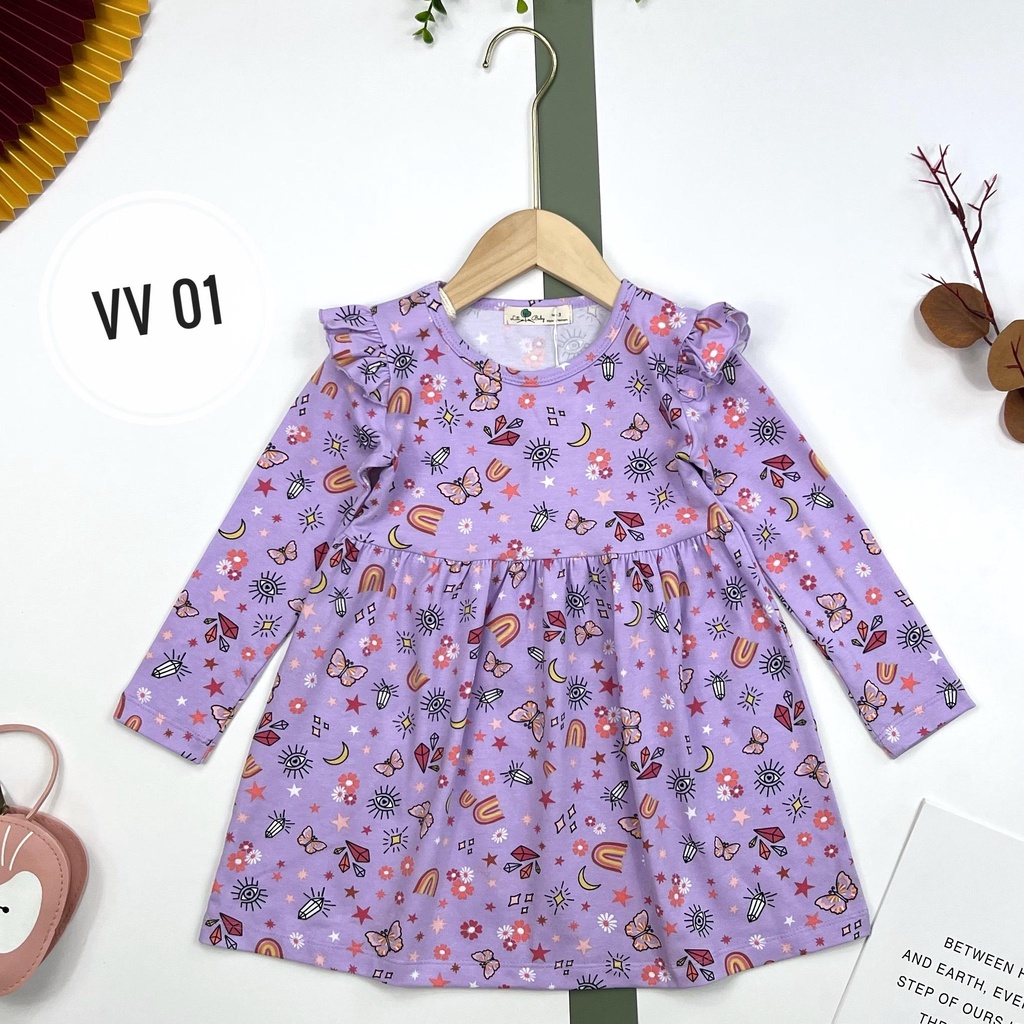 Váy cotton thu đông LITIBABY dài tay viền