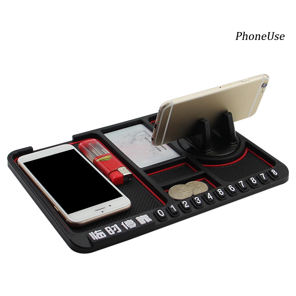 Thảm PU gắn bảng điều khiển xe hơi đựng chìa khóa + chân đỡ điện thoại đa năng chống trượt