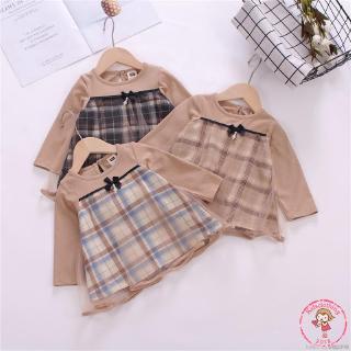 KIDS Đầm sơ mi kẻ sọc vuông phối ren đáng yêu cho bé gái