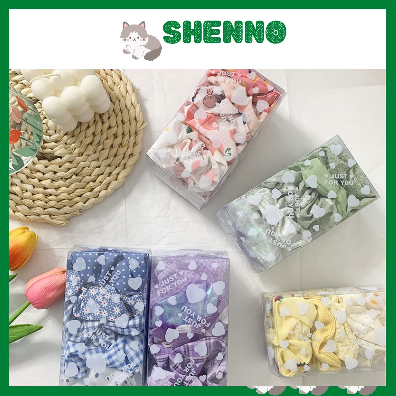 Hộp scrunchies cột tóc sét 5 cái nhiều màu dễ thương xinh xắn cho nữ D01