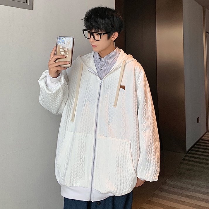 Áo hoodie Một Lớp Tay Dài Màu Trơn Có Khóa Kéo Thời Trang Hàn Quốc Cho Nam Và Nữ