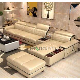 Sofa da phòng khách cao cấp có đôn GreenFurni SF-13000