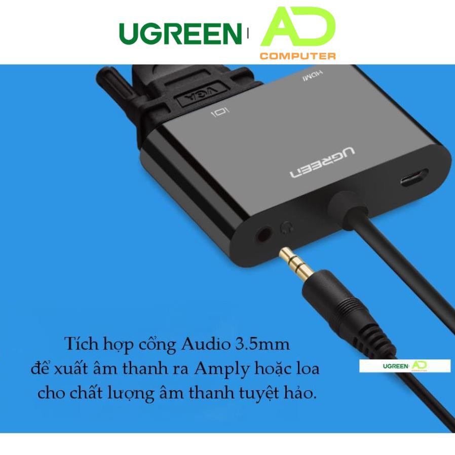Bộ chuyển đổi HDMI sang HDMI/VGA (hỗ trợ nguồn 5V + Audio 3.5) 30cm UGREEN CM101 40744