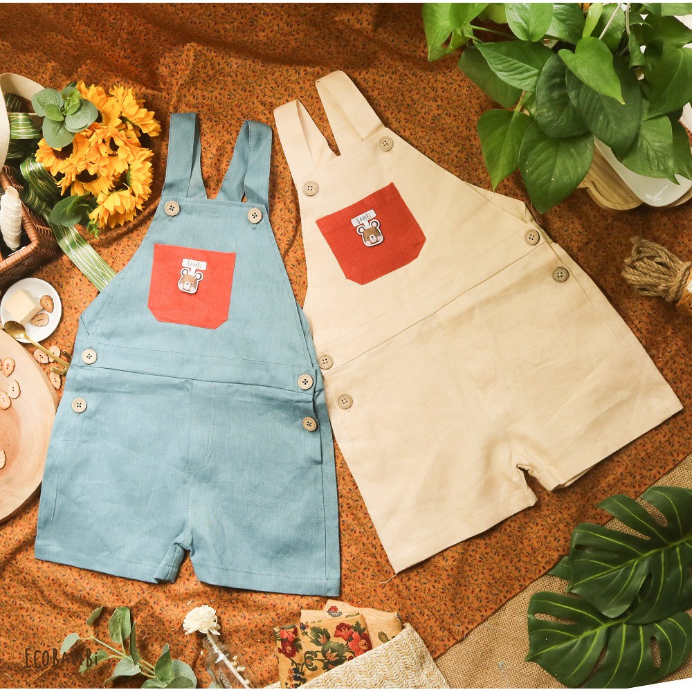 Jumpsuit bé trai quần shorts linen Ecobambi