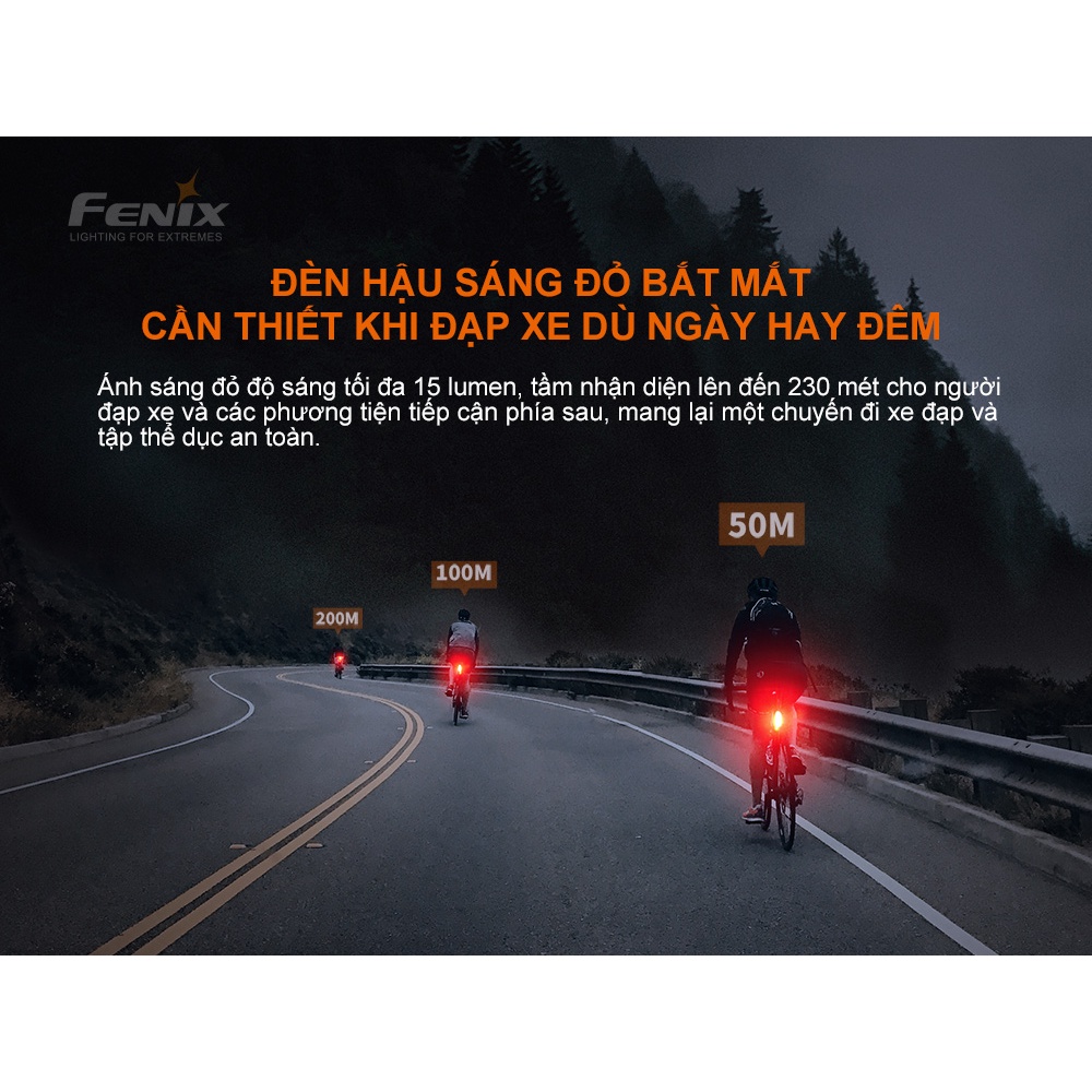 Đèn hậu xe đạp Fenix BC05R V2.0 độ sáng 15 lumen 5 LED ánh sáng đỏ