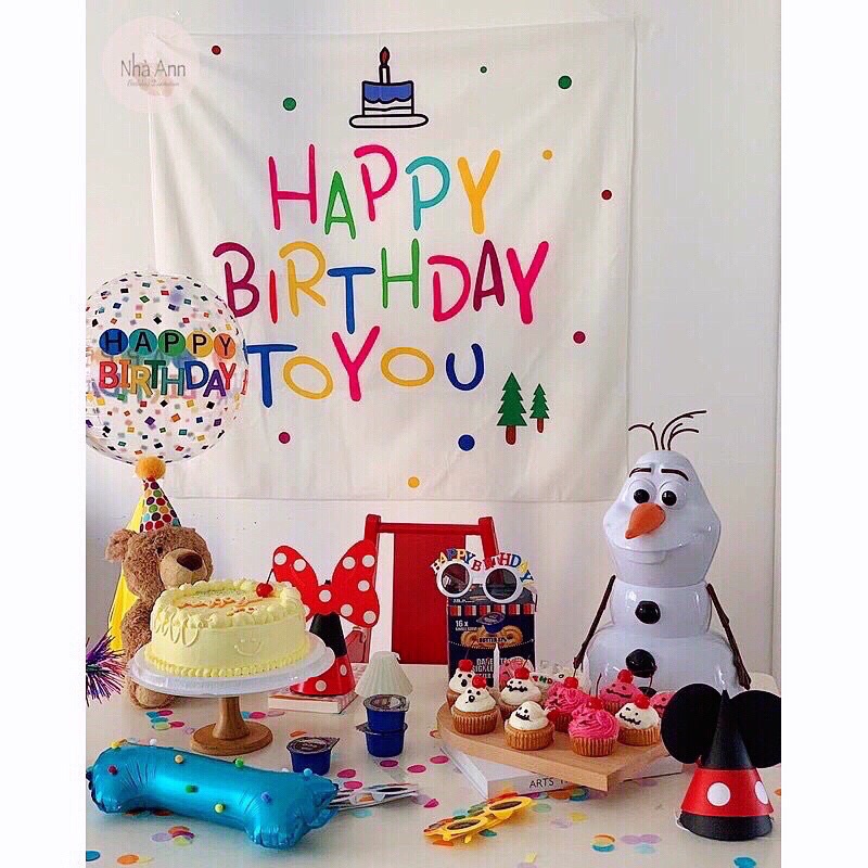 (Tặng kèm tua rua) Bóng 4D đa sắc in chữ Happy Birthday trang trí sinh nhật, decor