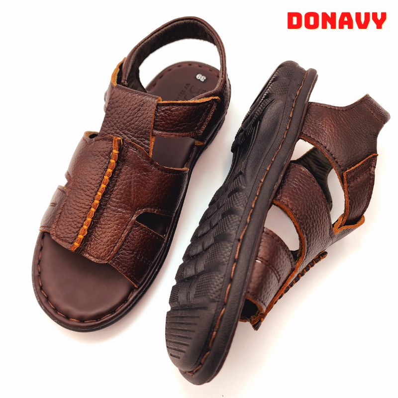 Giày quai hậu nam da bò thật 100% DONAVY, Khâu đế chắc chắn, đế cao su cao 03cm, chống trơn trượt - D.SANDANL