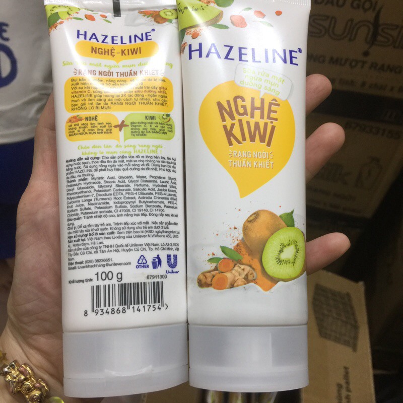 Sữa rửa mặt ngừa mụn sáng da Hazeline Nghệ Kiwi 100g (Hàng mới date xa)