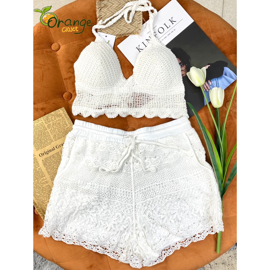 Set Ren Bikini Đi Biển Có Bán Rời Bộ Bikini Ren Đi Biển Orange Closet b6505