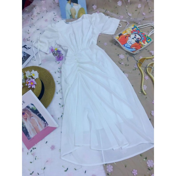 ĐẦM VÁY DỰ TIỆC TIỂU THƯ 😊 SIÊU SANG CHẢNH NỮ TÍNH😊NHÚN HÔNG TAY PHỒNG