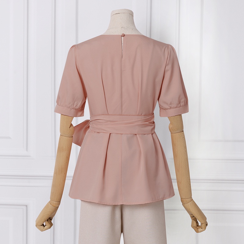 Áo kiểu Zanzea tay ngắn cổ tròn cột nơ lưng sau thời trang Hàn Quốc cho nữ