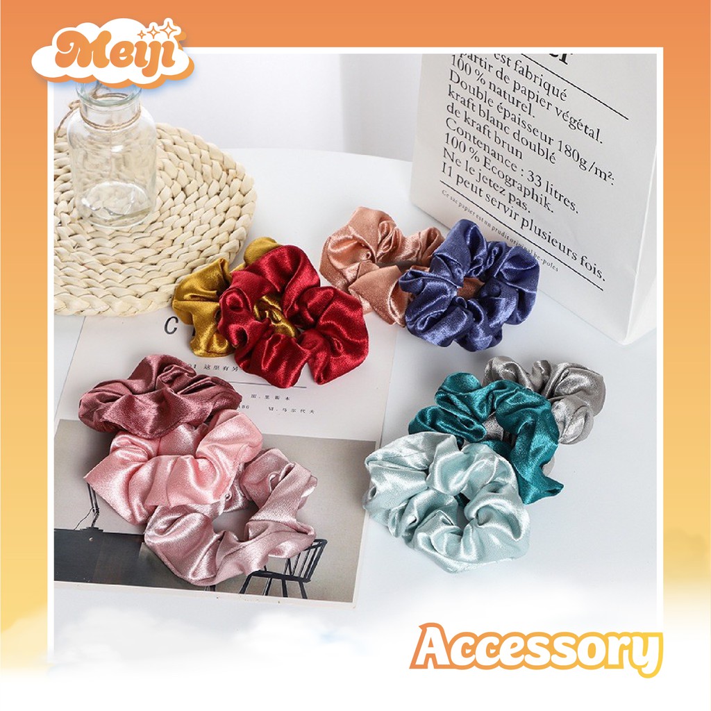 Dây buộc tóc vải lụa satin Scrunchies nhiều màu