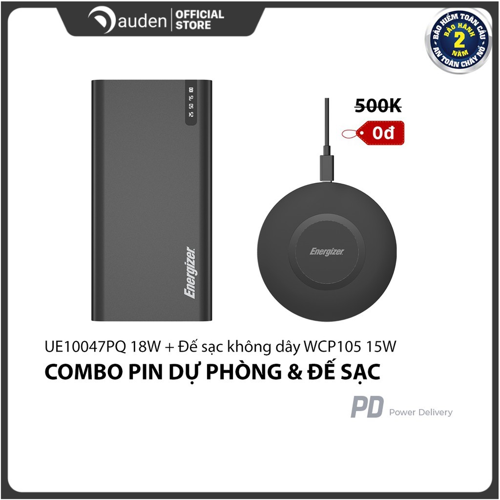 [Mã SKAMCLU9 giảm 10% đơn 100K] Combo Pin sạc dự phòng UE10047PQBK + Đế sạc không dây WCP105 Energizer